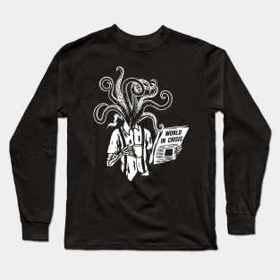 Coffee drinking skeleton with tentacles, newspaper Long Sleeve T-Shirt